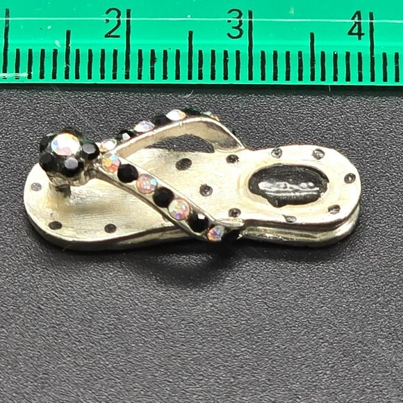 Miniature Rhinestone Flip-Flop Charm With Polka Dot Design & Black Accents JE401 - Picture 3 of 7